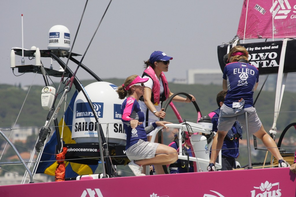 June 05, 2015. Crown Princess Victoria of Sweden onboard Team SCA for ProAm 2 in Lisbon.